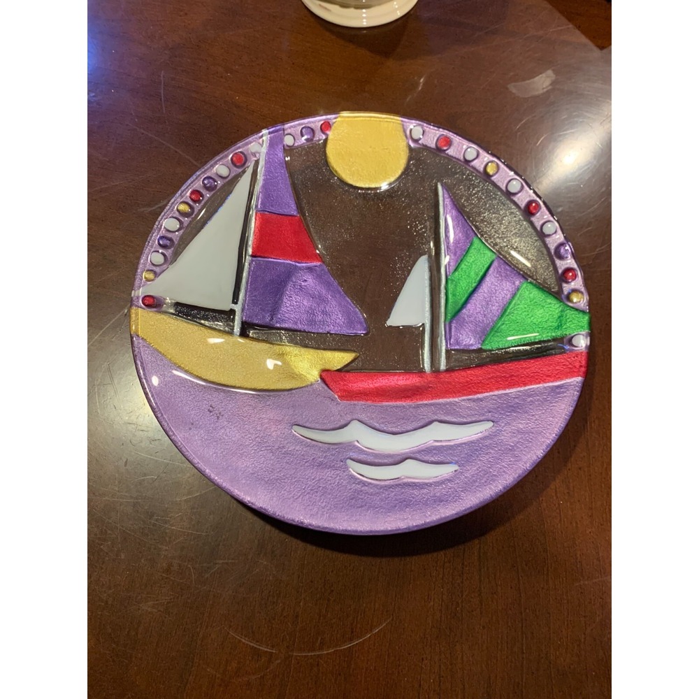 Lori Siebert for Silvestri Art Glass Sailboat Lake Plate/Platter Hand Blown 11"